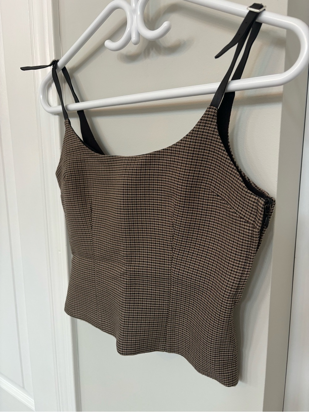 Zara Brown Houndstooth Leather Strap Cami